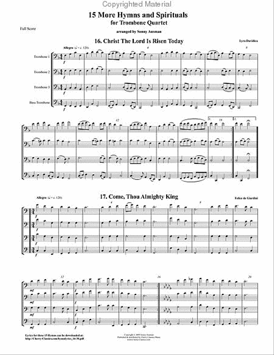 15 More Hymns & Spirtuals-Bass Clef Trombone Quartet scores gallery preview page 2