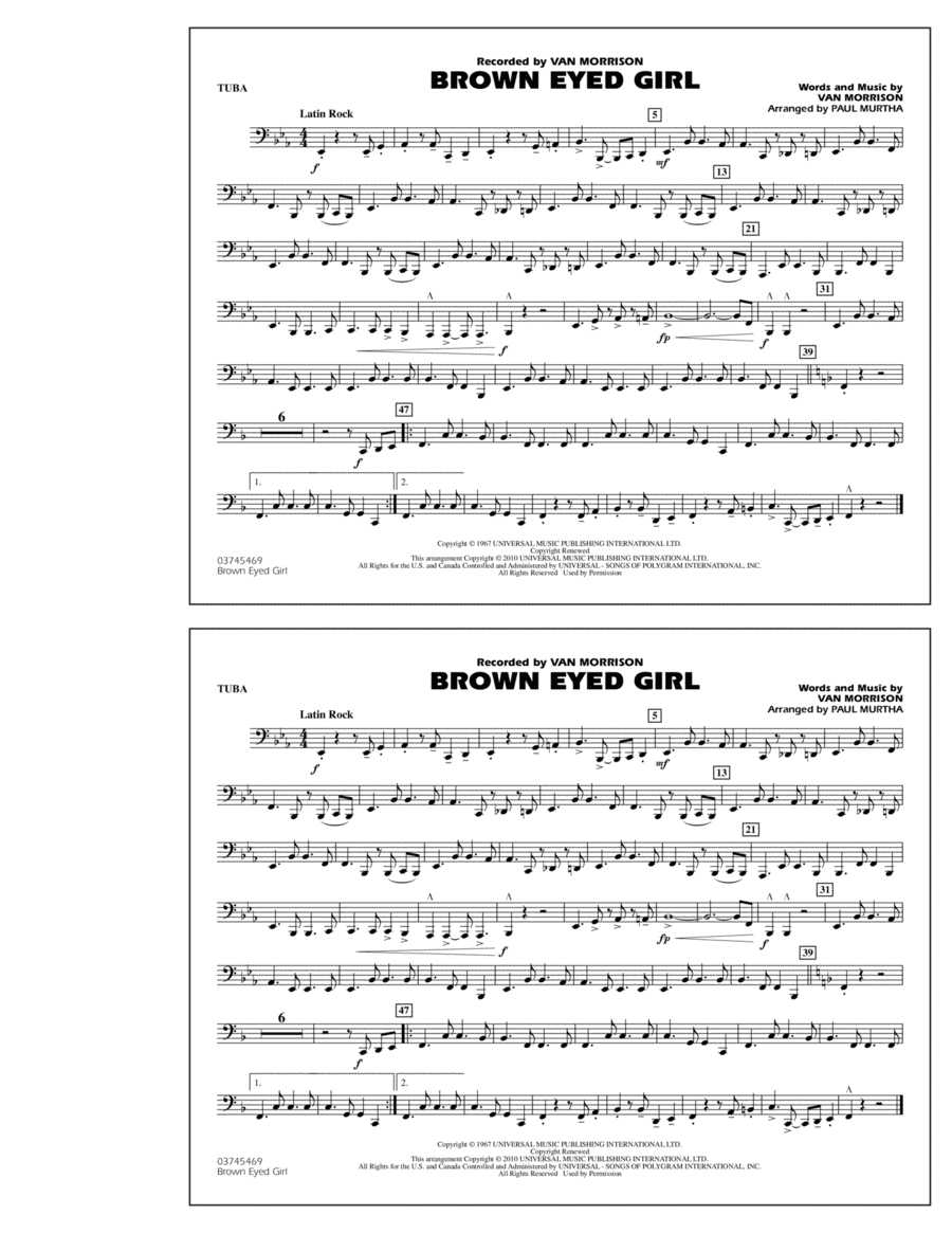 Brown Eyed Girl - Tuba Marching Band scores gallery preview page 1