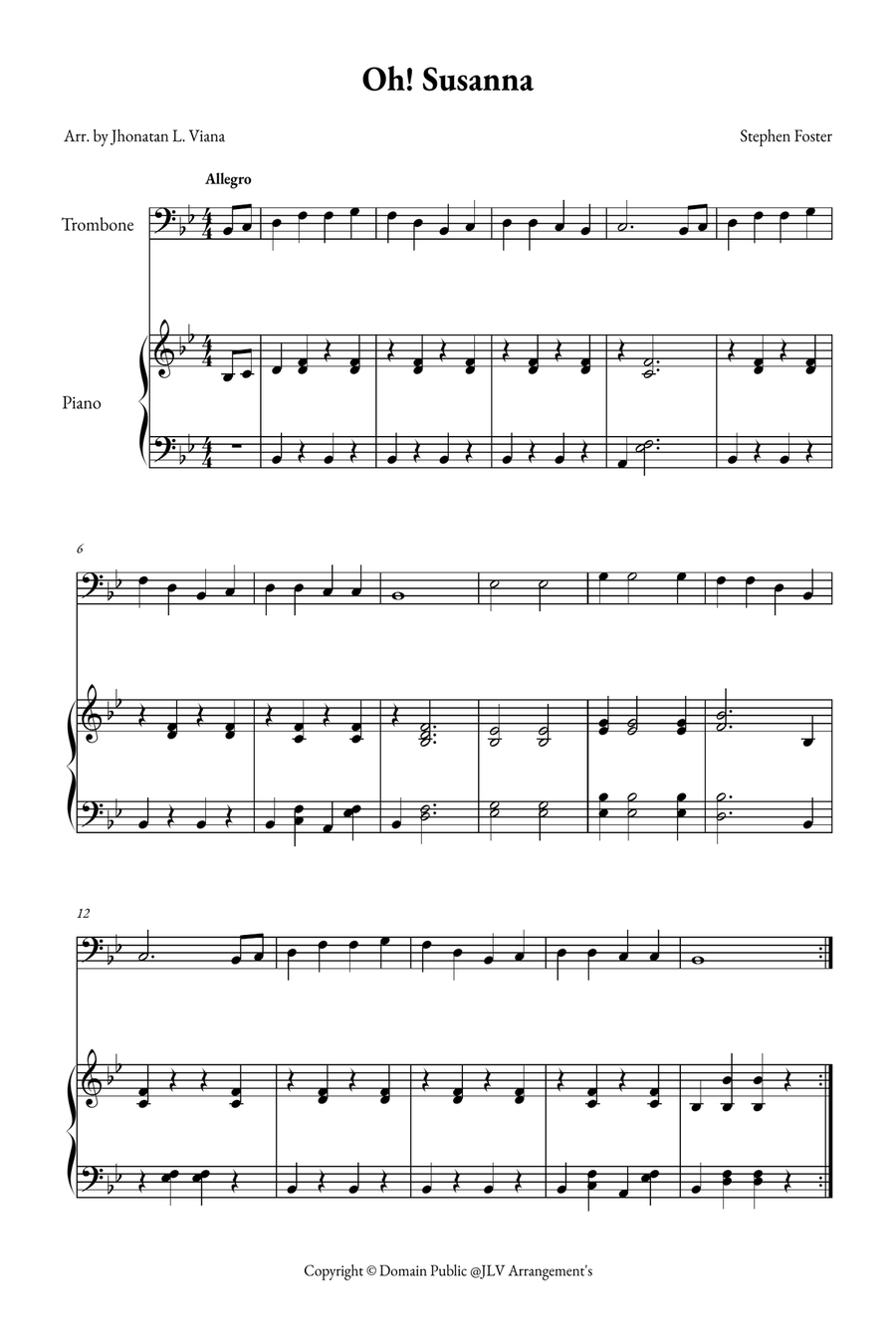 Oh! Susanna Easy Piano scores gallery preview page 1