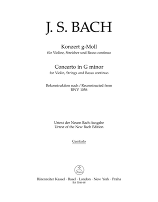 Book cover for Concerto for Violin, Strings and Basso Continuo in G minor