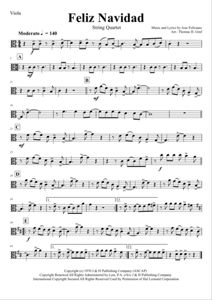Feliz Navidad String Quartet scores gallery preview page 6