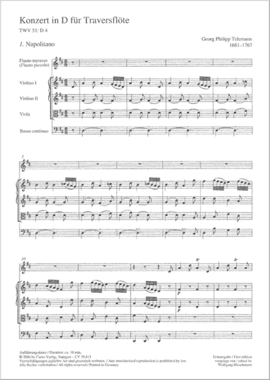 Concerto for flute (Konzert in D fur Traversflote) Flute scores gallery preview page 2