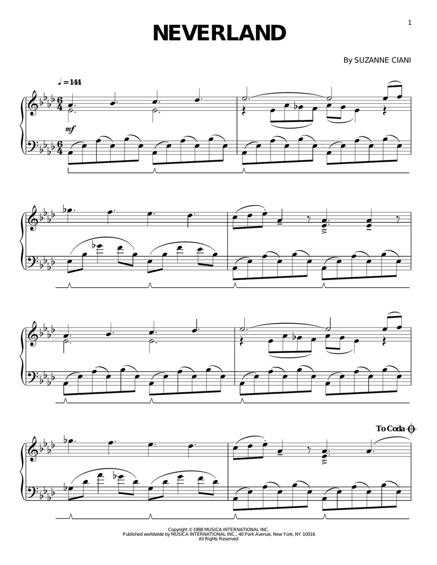 Neverland Piano Solo scores gallery preview page 1