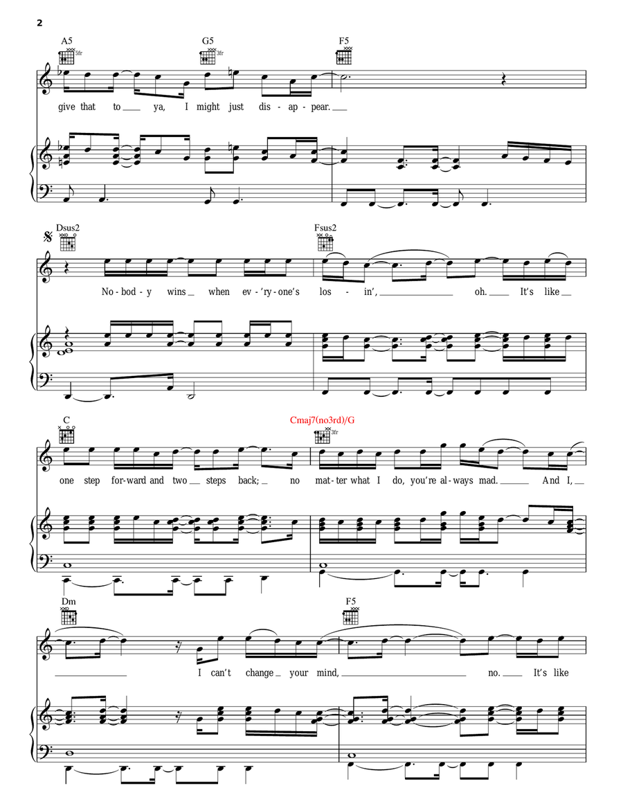 Not Meant To Be Piano, Vocal, Guitar scores gallery preview page 2