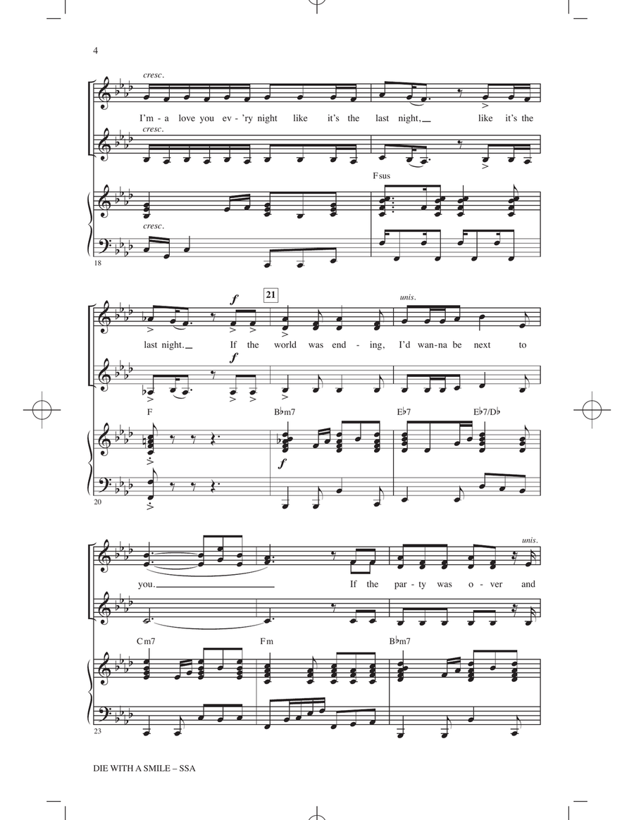 Die With A Smile (arr. Mark Brymer) SSA scores gallery preview page 3