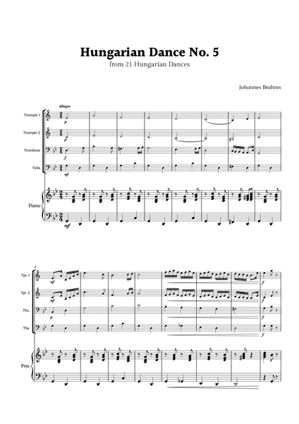 Hungarian Dance No. 5 by Brahms for Brass Quartet and Piano image number null