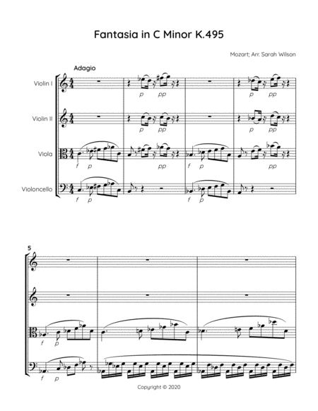 Mozart's Fantasia in C Minor K 495 String Quartet arrangement image number null