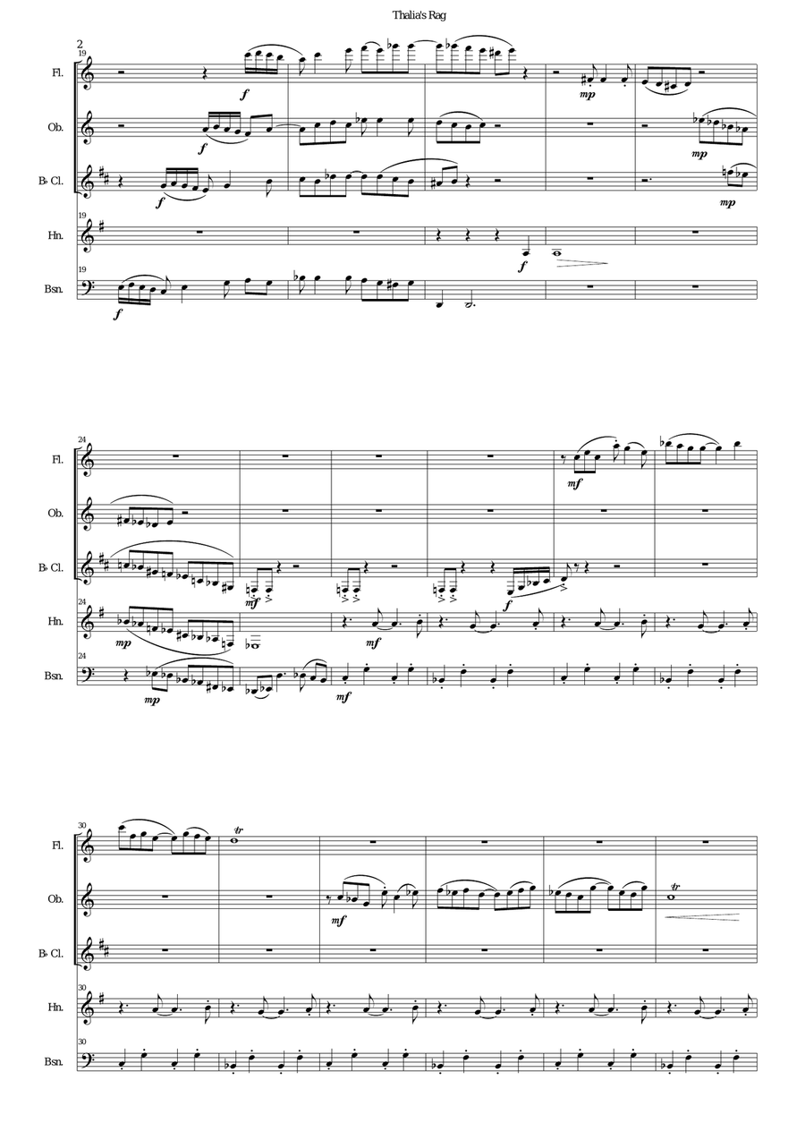 Thalia's Rag (with limericks) for wind quintet and speaker Woodwind Quintet scores gallery preview page 2