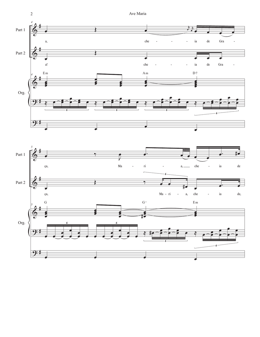 Ave Maria (Portuguese Lyrics - for 2-part choir - Low Key - Organ Accompaniment) 2-Part scores gallery preview page 3