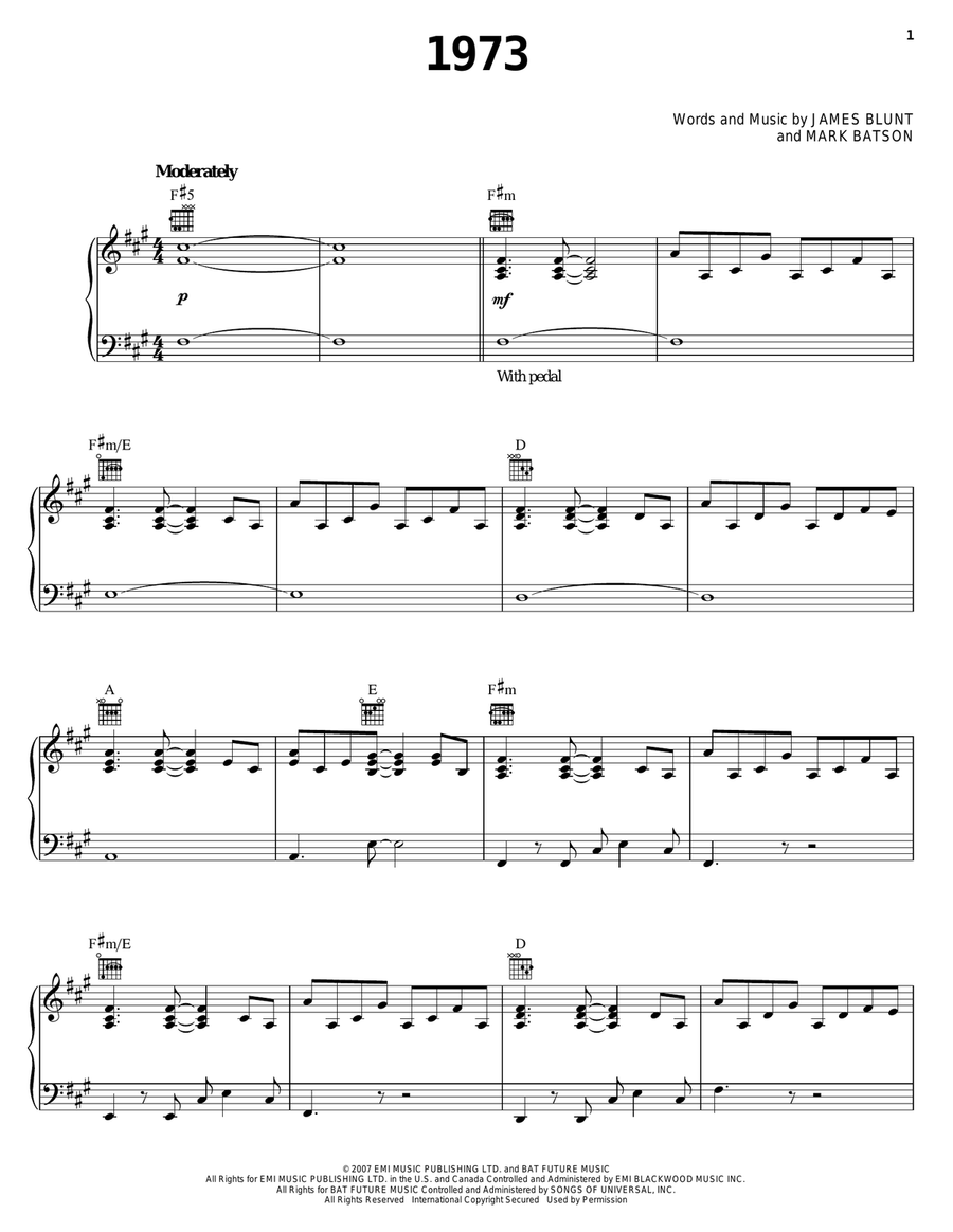 1973 1973 Piano, Vocal, Guitar scores gallery preview page 1