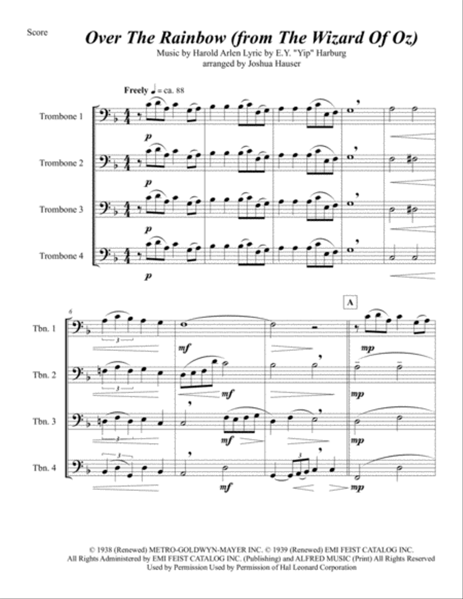 Over The Rainbow (from The Wizard Of Oz) Brass Quartet scores gallery preview page 1