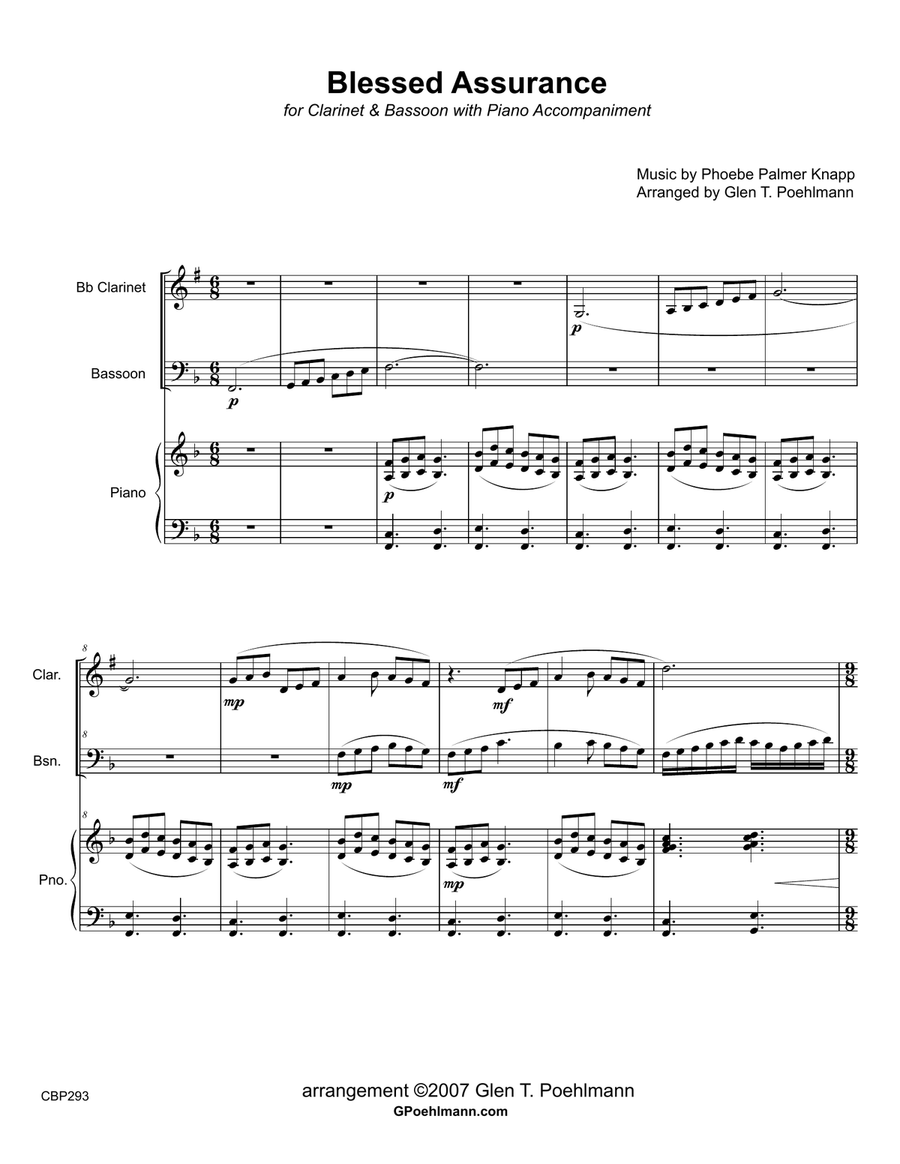 BLESSED ASSURANCE - CLARINET & BASSOON DUET with Piano accompaniment Woodwind Duet scores gallery preview page 1
