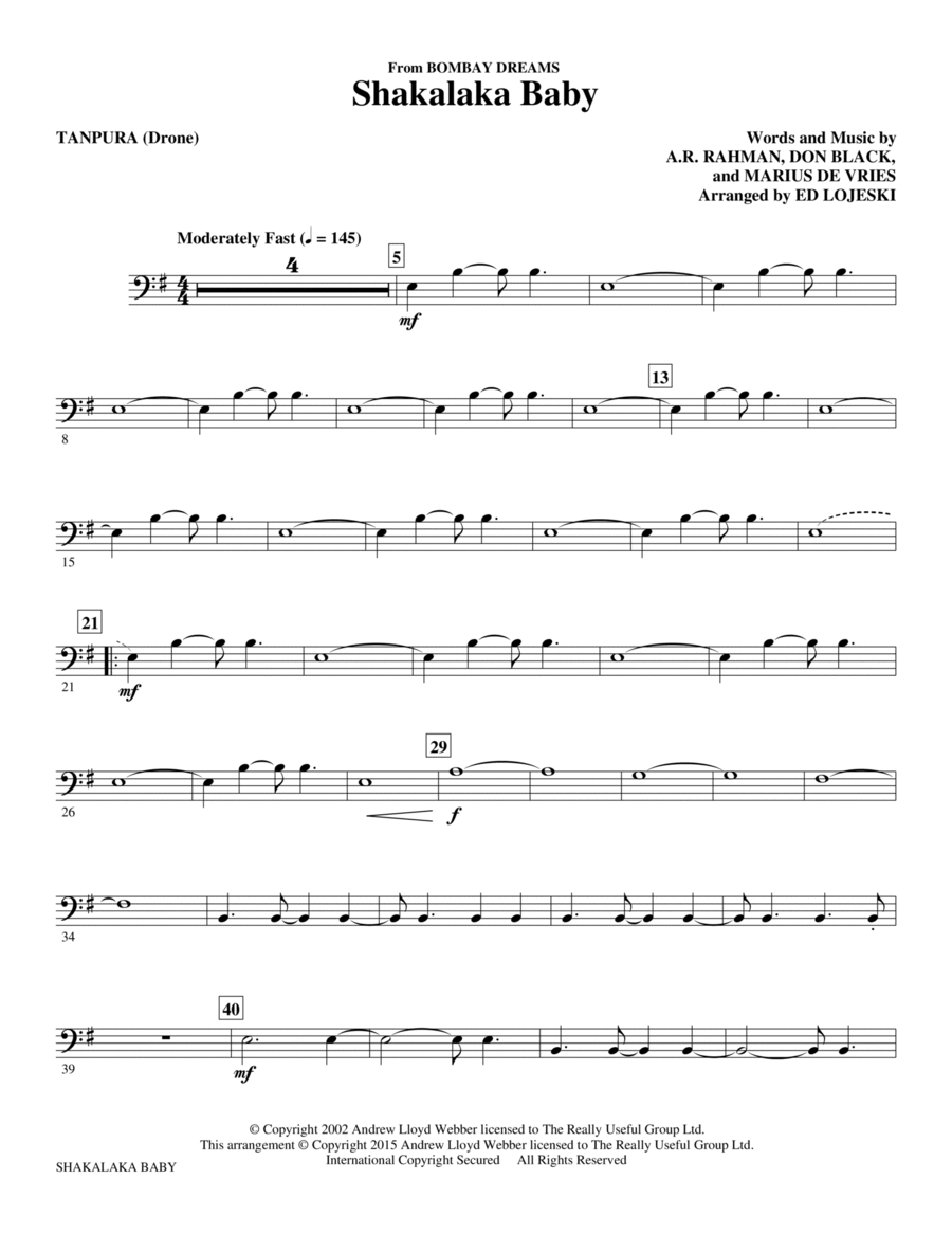 Shakalaka Baby (from Bombay Dreams) - Tanpura (Drone) Choir scores gallery preview page 1