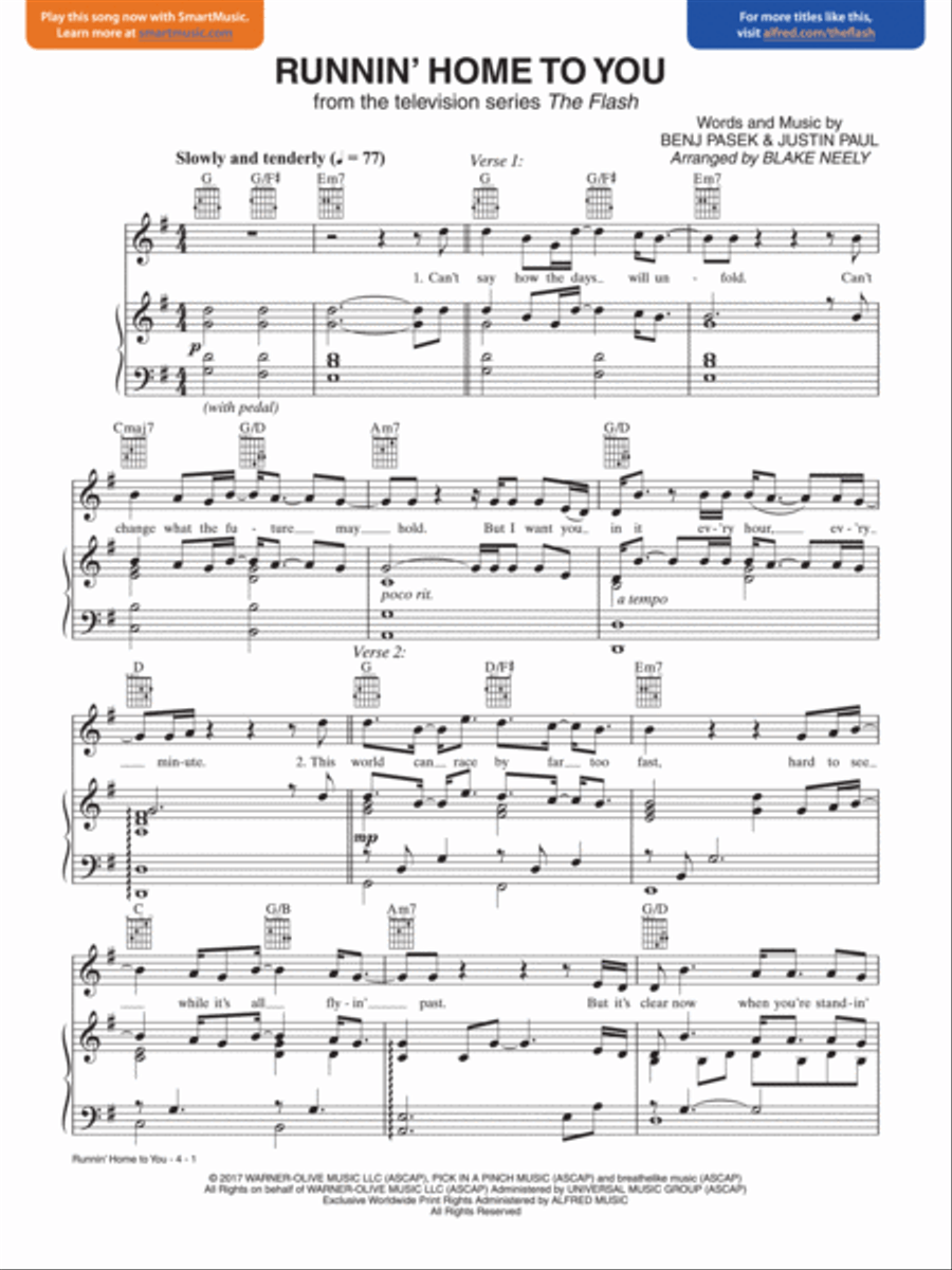 Runnin' Home to You (From the Television Series The Flash) Piano, Vocal, Guitar scores gallery preview page 1