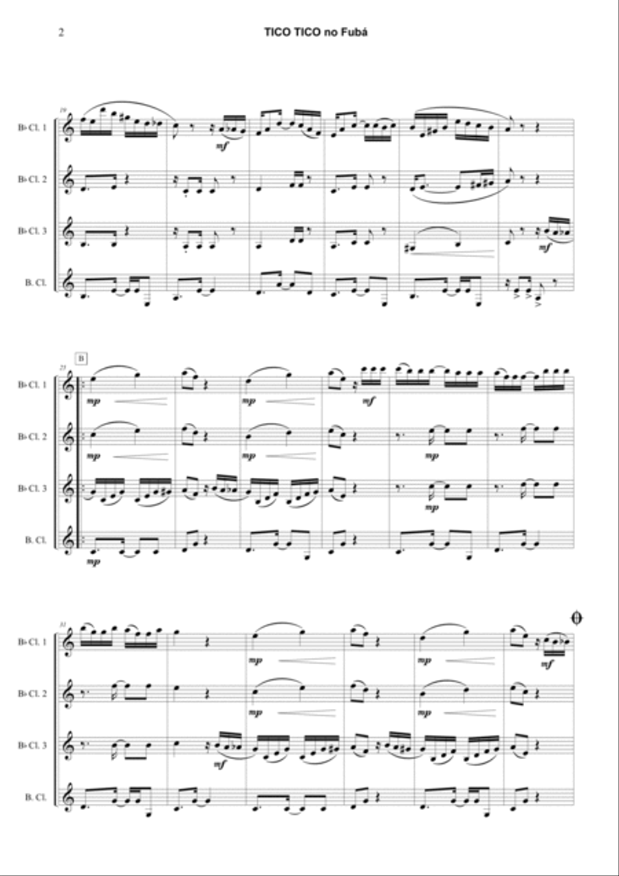 Tico Tico no Fubá Tico Tico no Fubá Clarinet Quartet scores gallery preview page 2