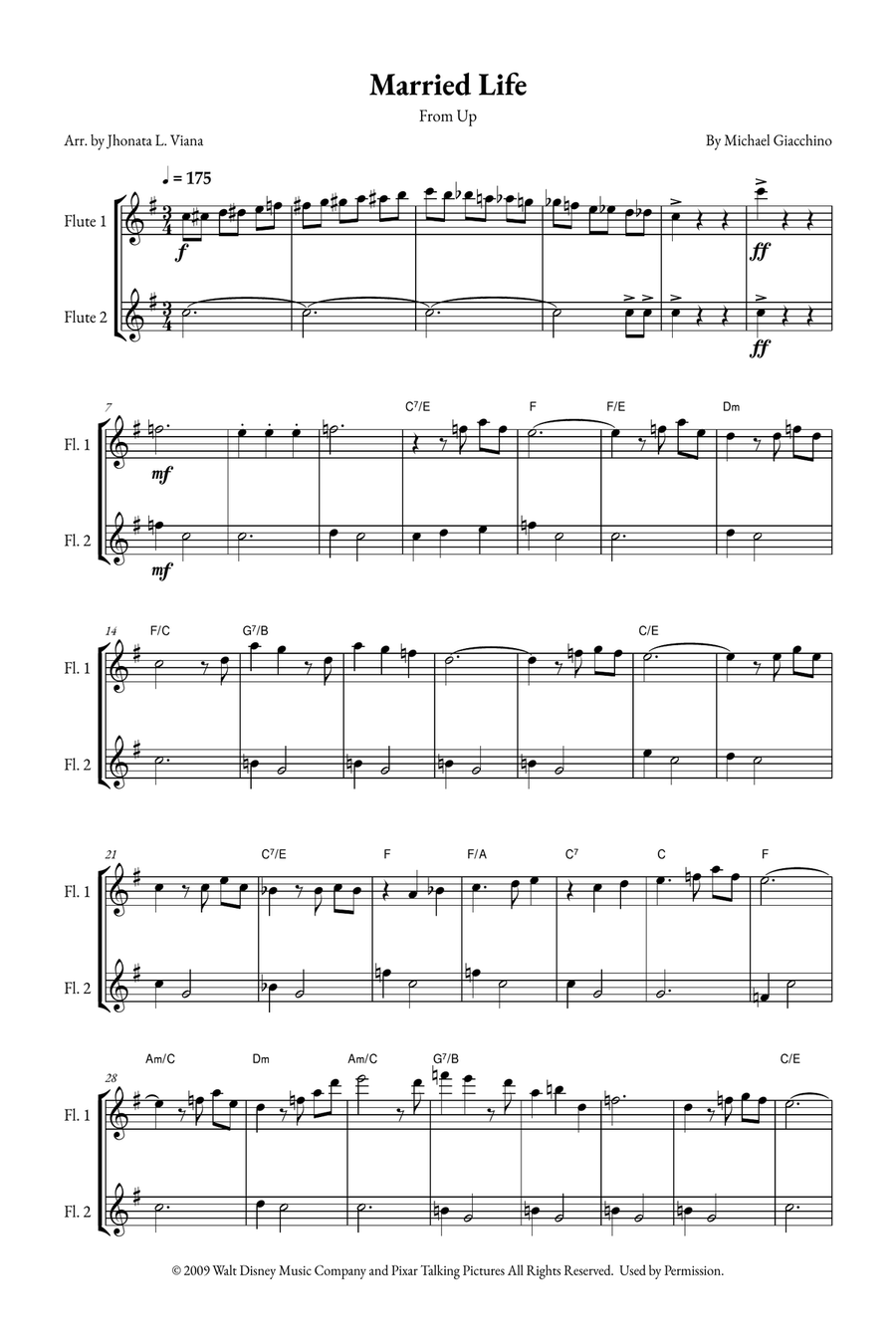 Married Life Flute Duet scores gallery preview page 1