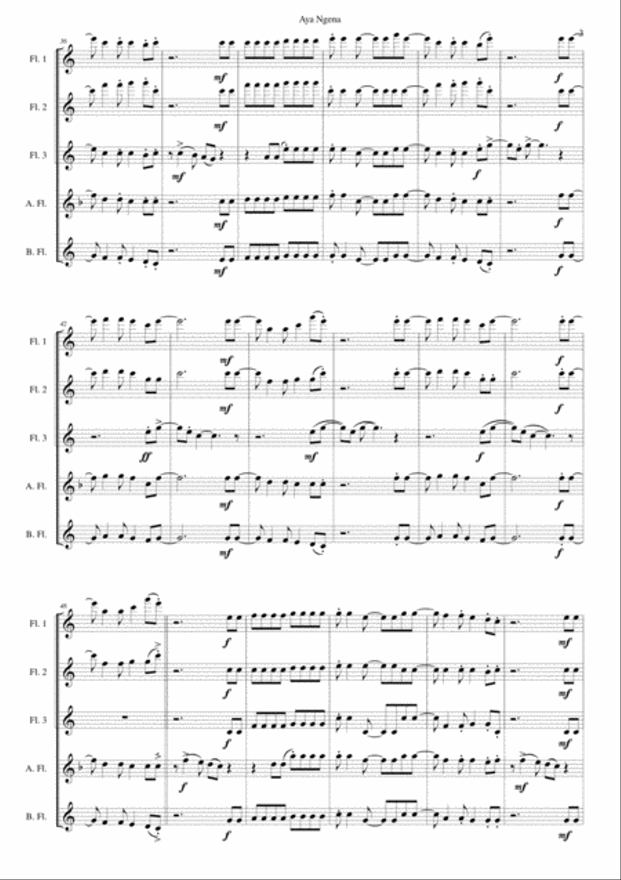 Aya Ngena for flute quintet Aya Ngena for flute quintet Flute scores gallery preview page 3