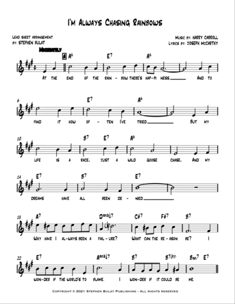 I'm Always Chasing Rainbows (Judy Garland) - Lead sheet (key of A) Large Ensemble scores gallery preview page 2
