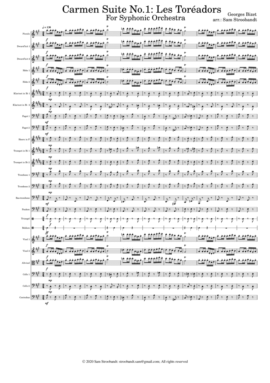 Carmen Suite No.1: Les Toréadors Full Orchestra scores gallery preview page 1