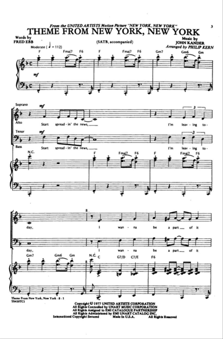 New York, New York, Theme from 4-Part scores gallery preview page 13