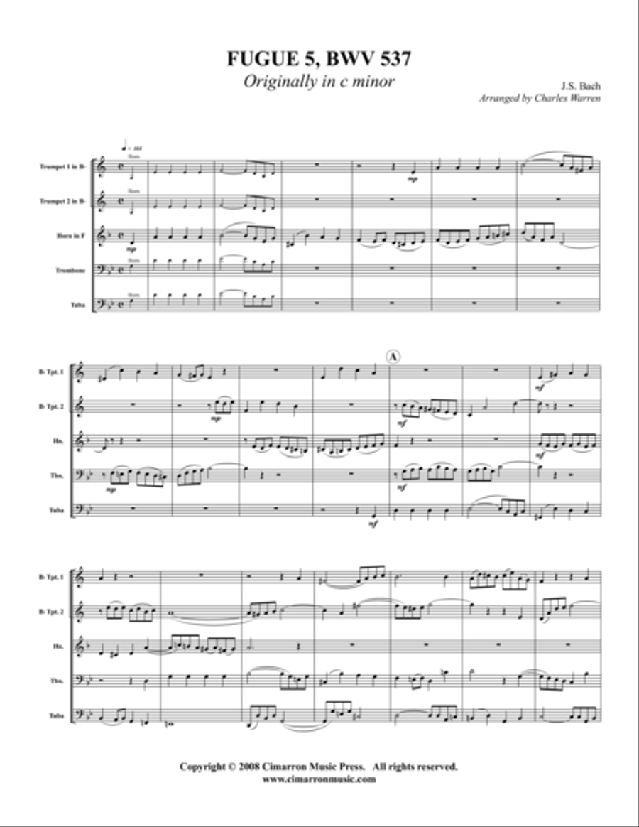 Fugue (originally in C min) Brass Quintet scores gallery preview page 1