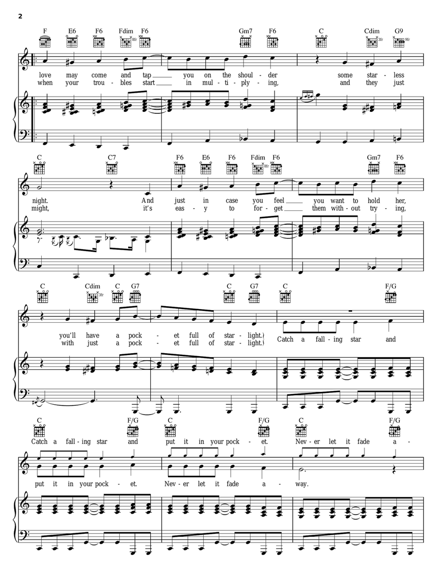 Catch A Falling Star Piano, Vocal, Guitar scores gallery preview page 2