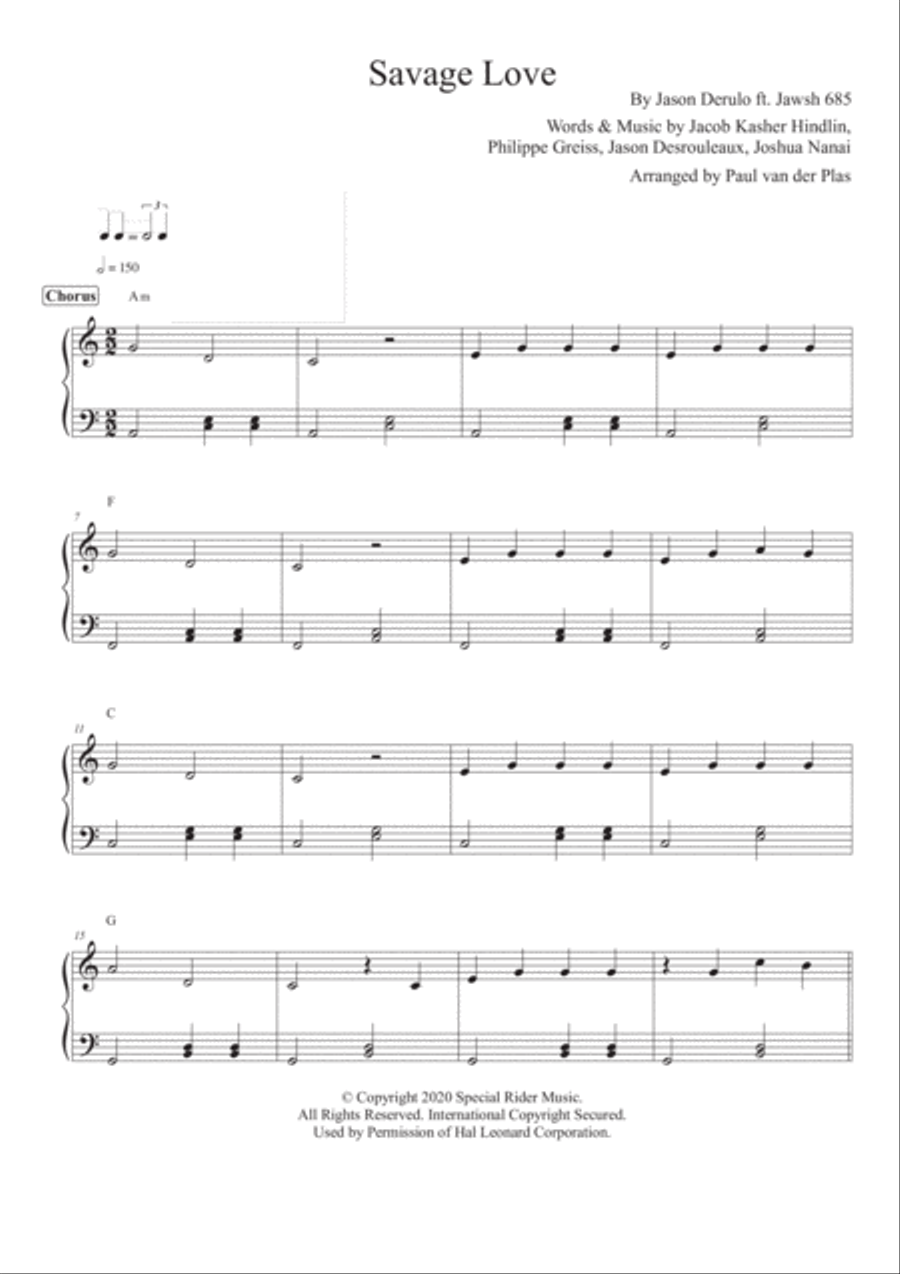 Savage Love Easy Piano scores gallery preview page 1