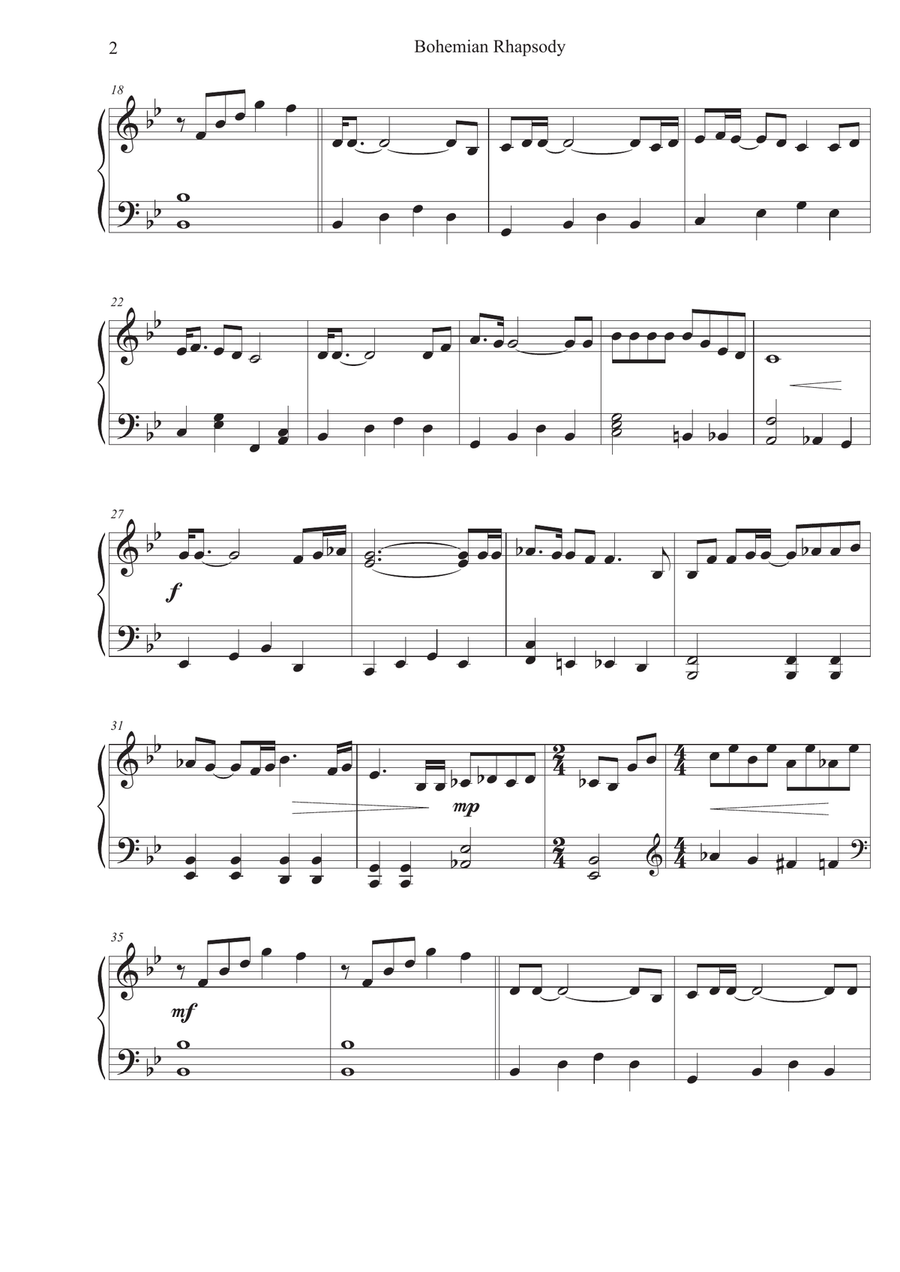 Bohemian Rhapsody Piano Solo scores gallery preview page 2