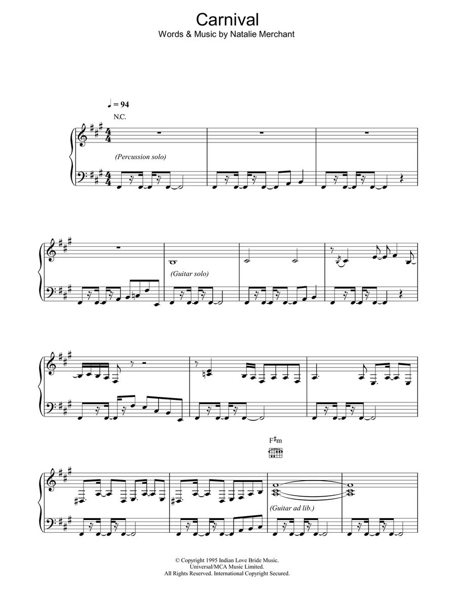 Carnival Carnival Piano, Vocal, Guitar scores gallery preview page 1