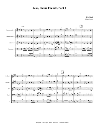Jesu, meine Freude - Part 2, by J.S. Bach for Brass Quintet