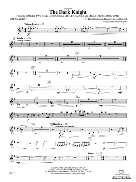 The Dark Knight, Suite from: 1st B-flat Clarinet
