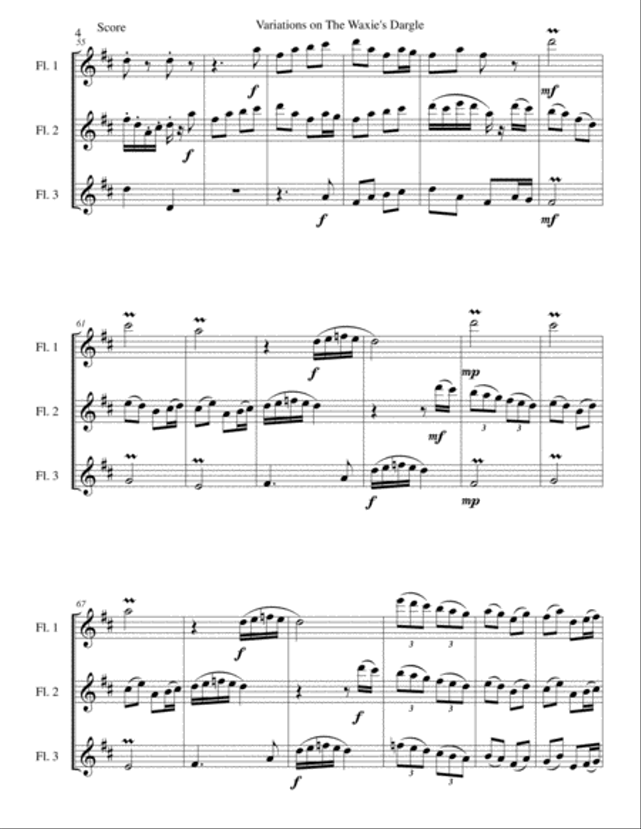 Variations on The Waxie's Dargle (or The girl I left behind me) for flute trio (3 C flutes) Flute Solo scores gallery preview page 4