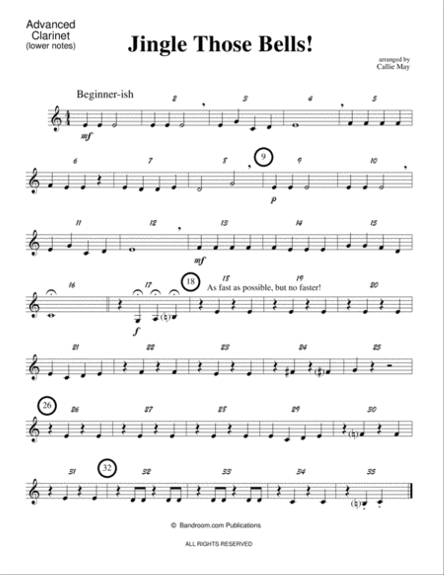 JINGLE THOSE BELLS! (beginner concert band - Winter concert - super easy - score, parts, & license) image number null