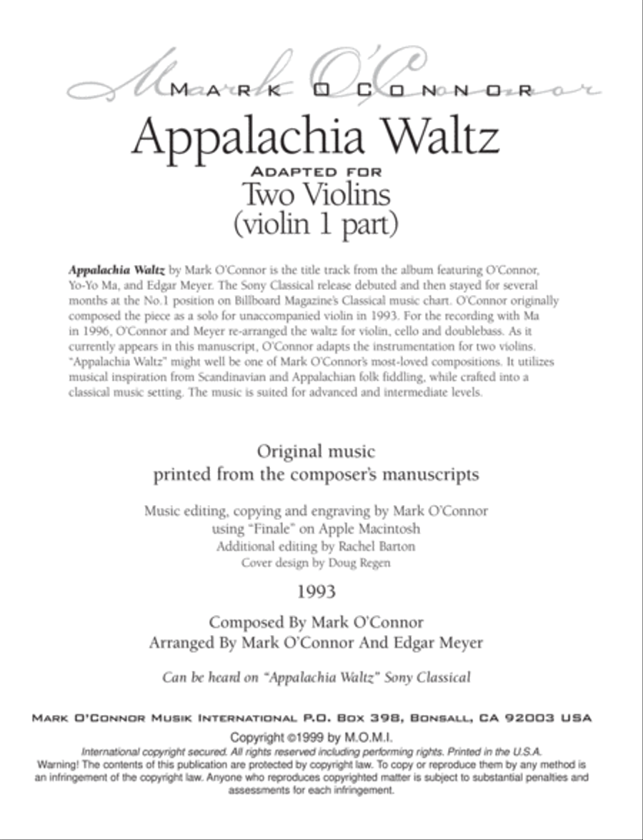Appalachia Waltz (violin 1 part - two violins) String Duet scores gallery preview page 3