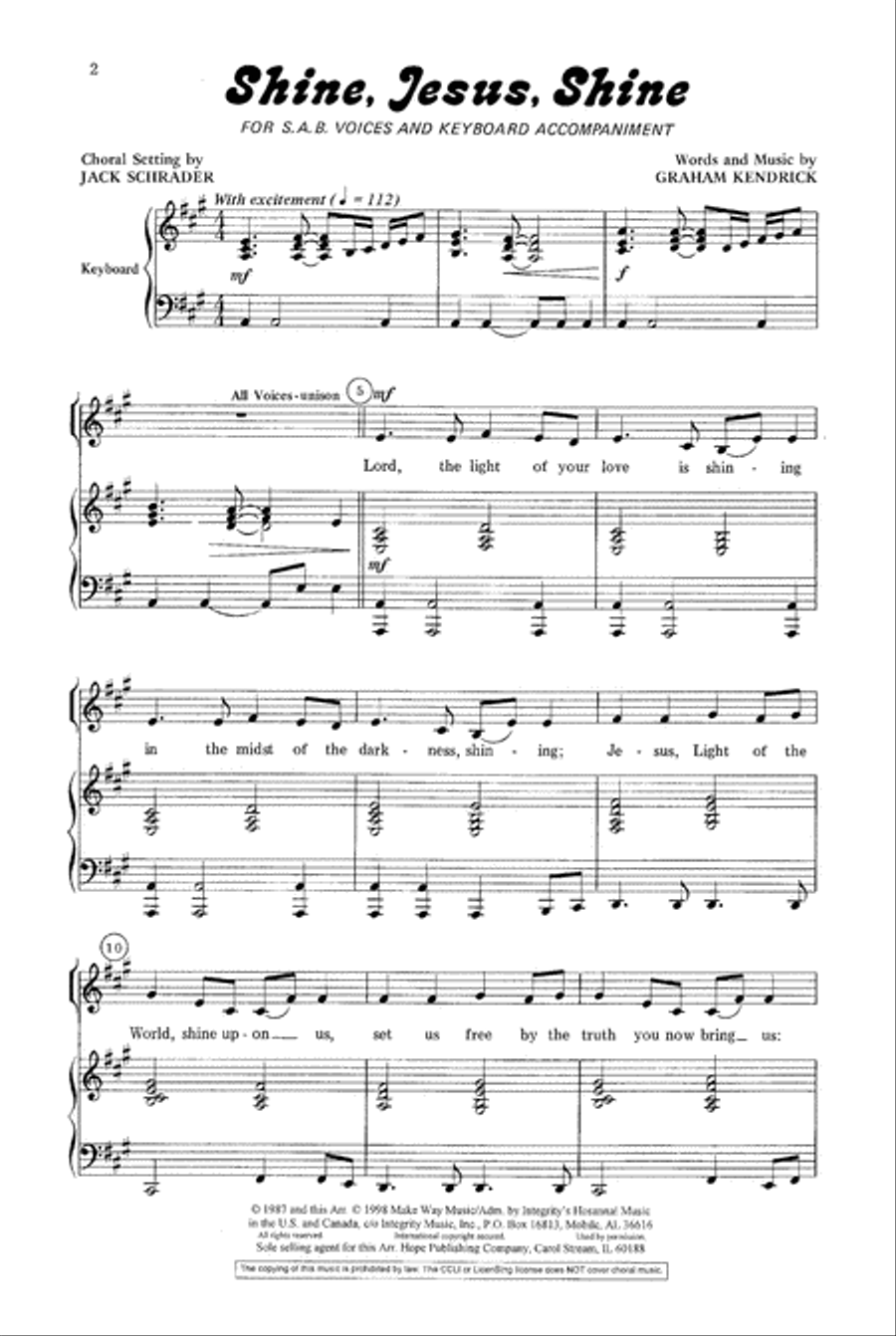 Shine, Jesus, Shine Shine, Jesus, Shine 4-Part scores gallery preview page 3