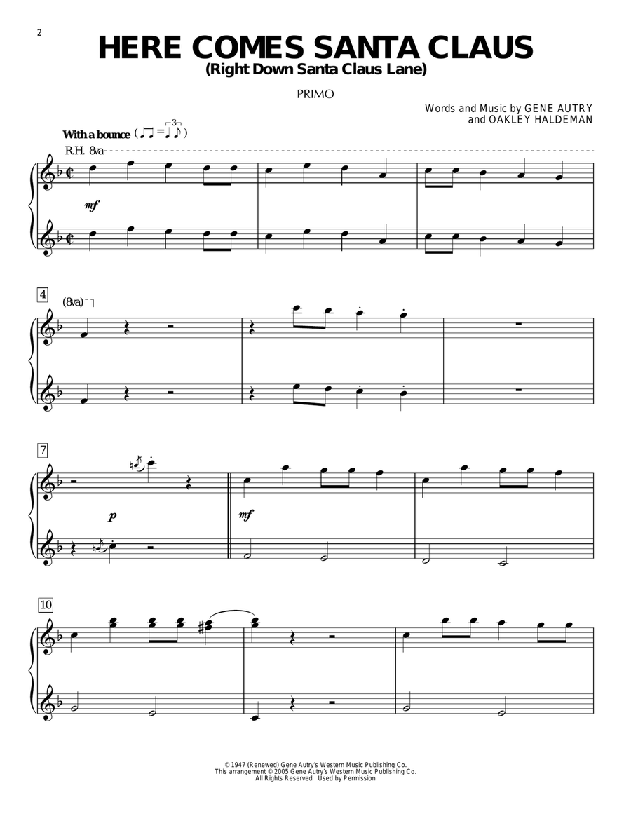 Here Comes Santa Claus (Right Down Santa Claus Lane) Piano Duet scores gallery preview page 2