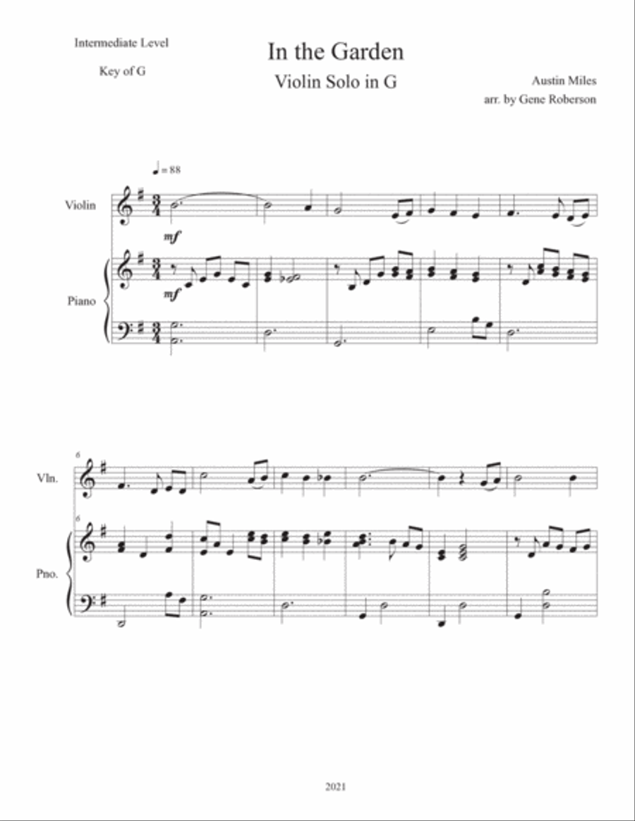 In the Garden Intermediate Violin Solo in G Violin Solo scores gallery preview page 2