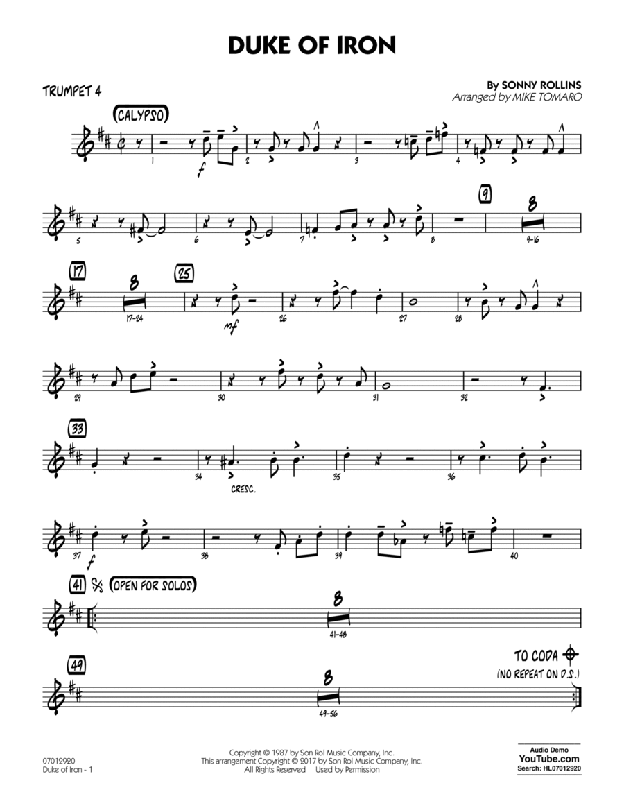 Duke Of Iron - Trumpet 4 Duke Of Iron - Trumpet 4 Trumpet scores gallery preview page 1