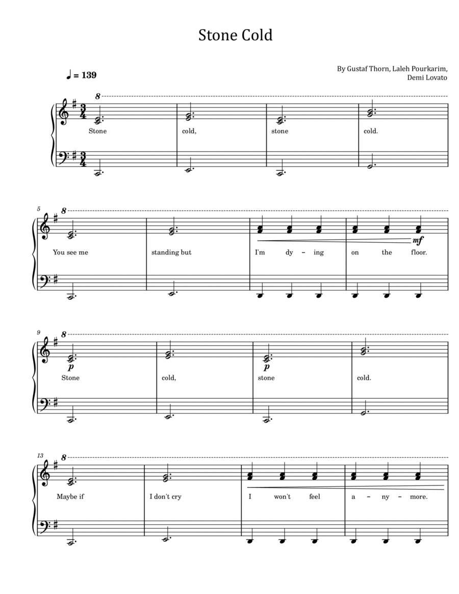 Stone Cold Easy Piano scores gallery preview page 1