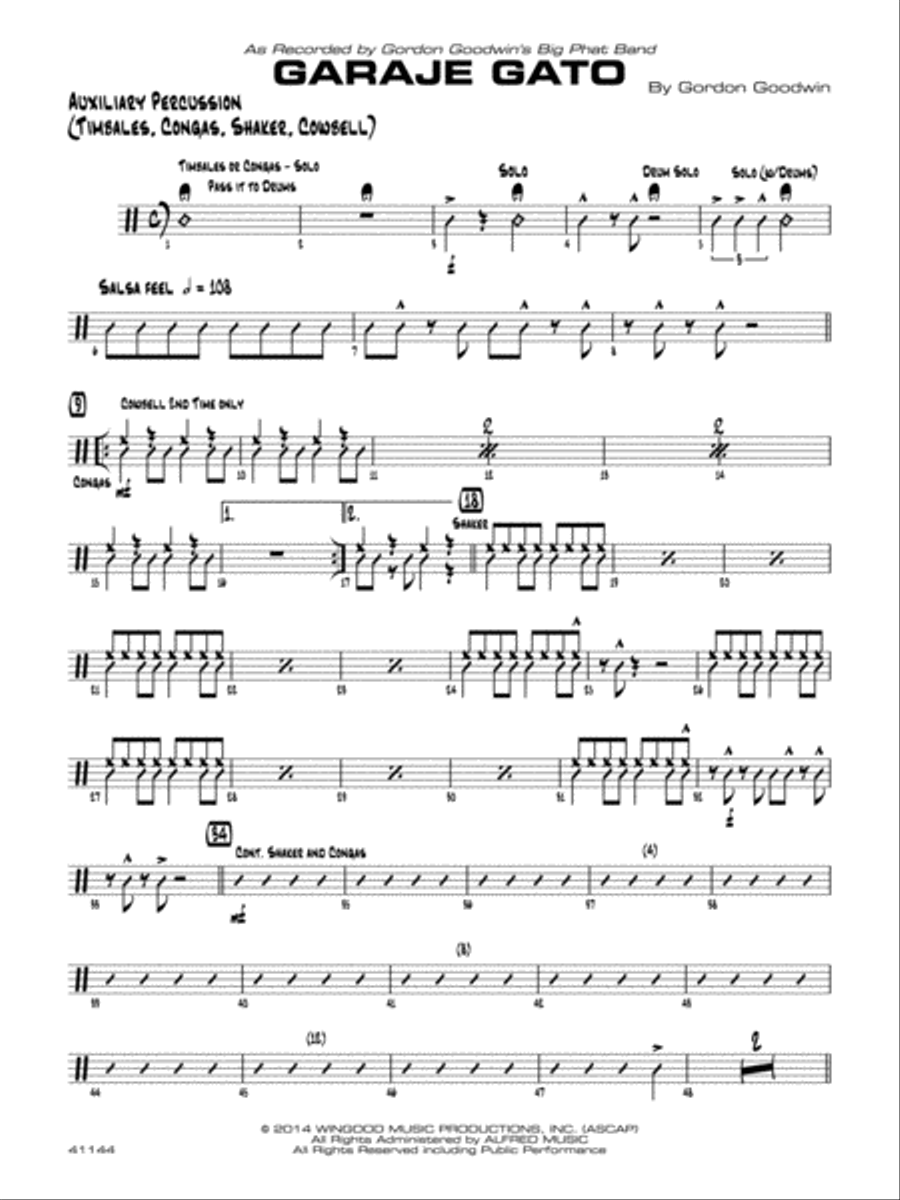 Garaje Gato: 1st Percussion Jazz Ensemble scores gallery preview page 1