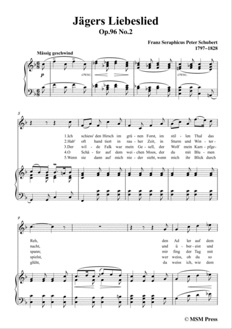 Schubert-Jägers Liebeslied,Op.96 No.2,in F Major,for Voice&Piano Voice scores gallery preview page 3