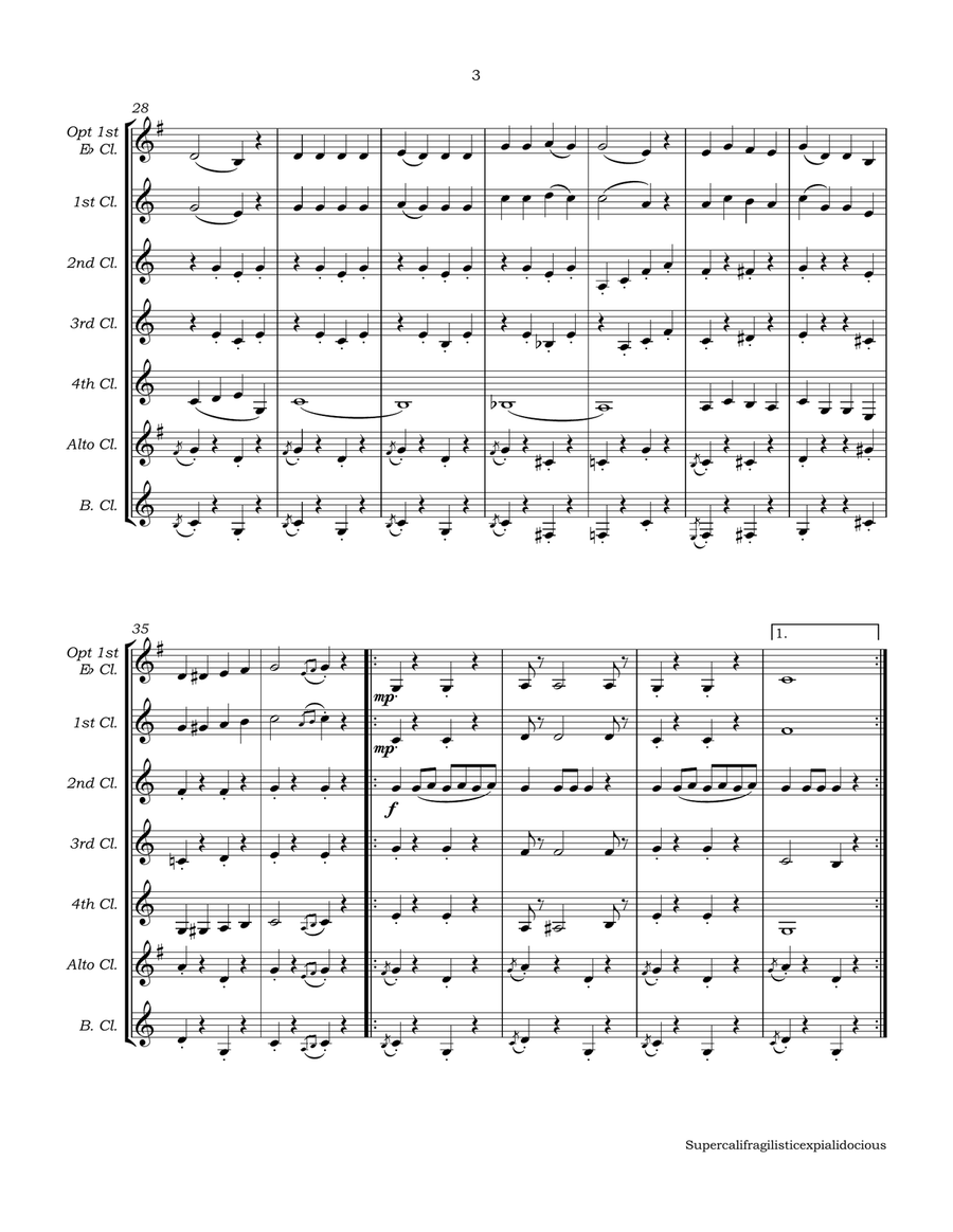 Supercalifragilisticexpialidocious from Walt Disney's MARY POPPINS Clarinet Choir scores gallery preview page 6