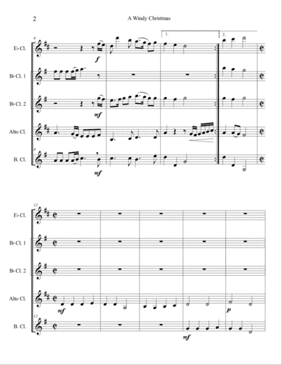 A Windy Christmas for Clarinet Choir or Quintet Woodwind Quintet scores gallery preview page 4