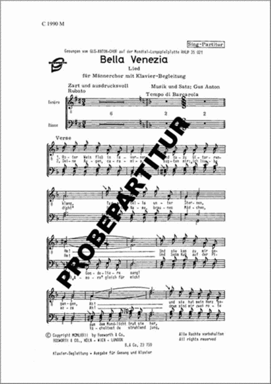 Bella Venezia Men's Choir scores gallery preview page 1