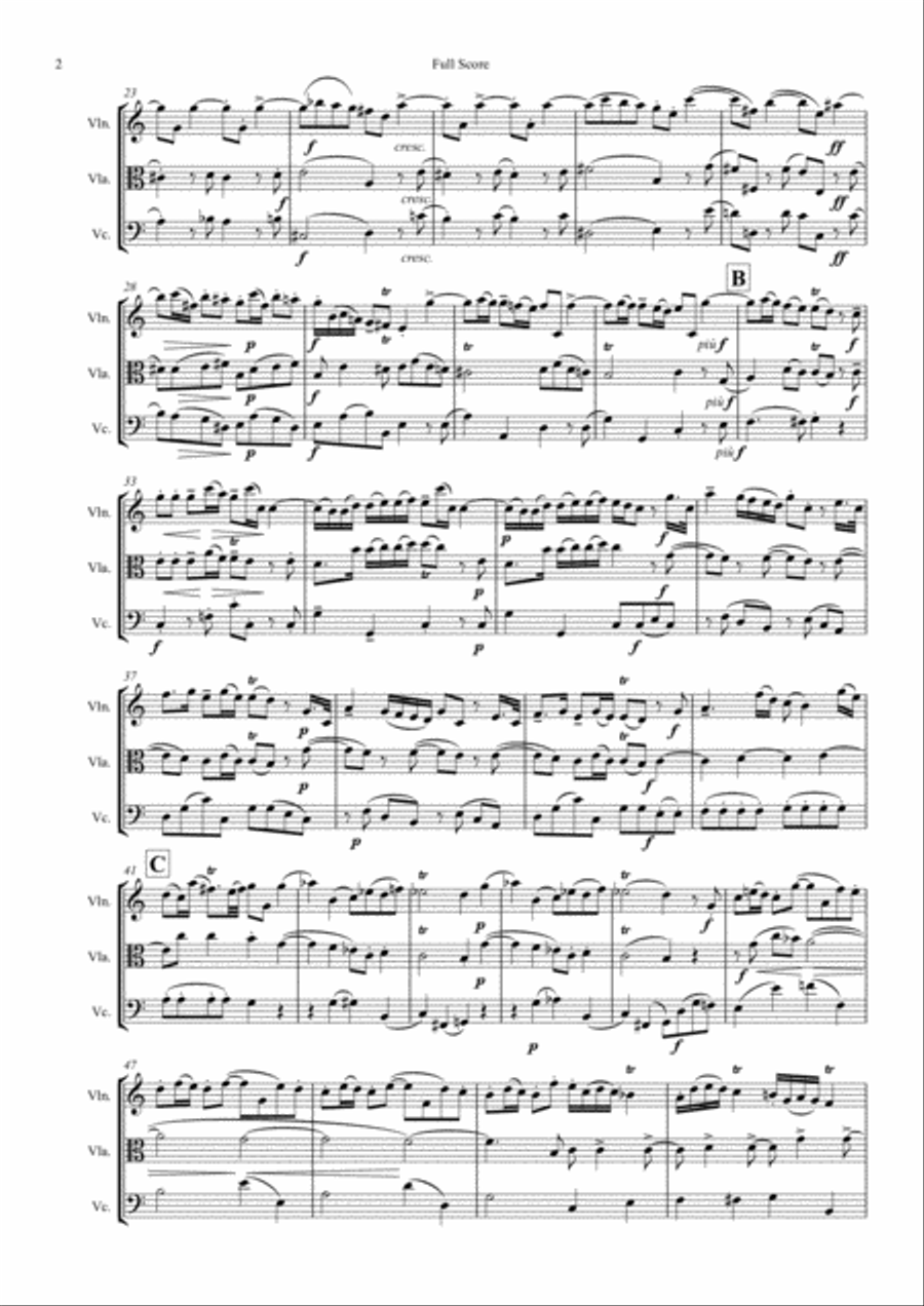 Gallo: 3 movts. from 2 Trio Sonatas (Pulcinella Suite III.Scherzino) - string trio String Trio scores gallery preview page 2