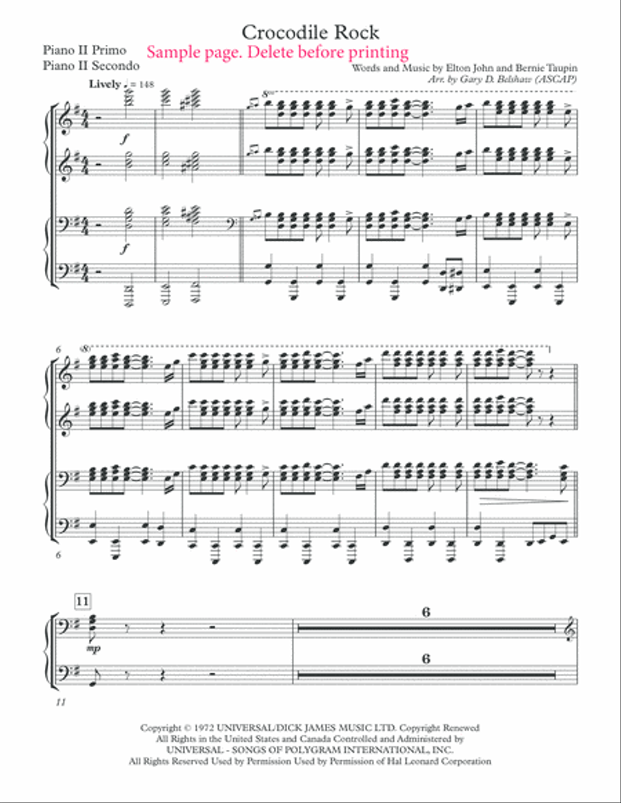 Crocodile Rock 2 Pianos, 4-Hands scores gallery preview page 4