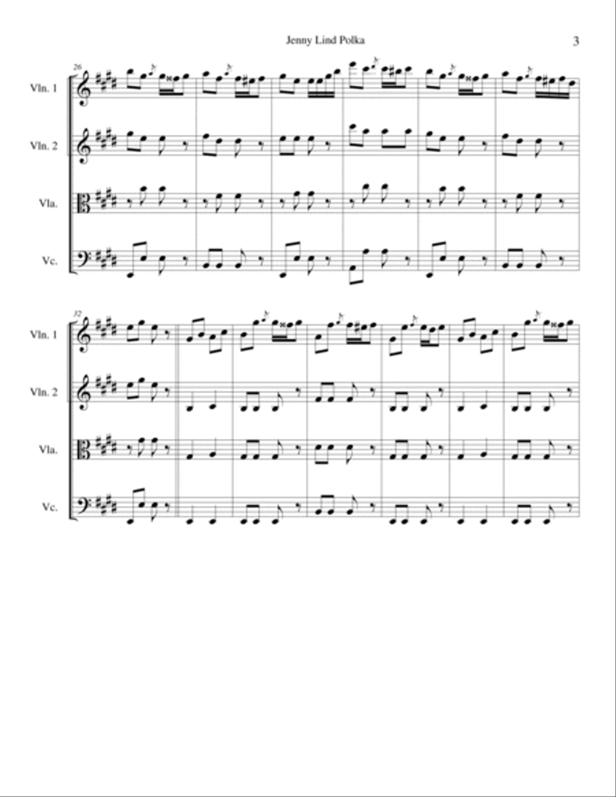 Jenny Lind Polka for String Quartet String Quartet scores gallery preview page 3
