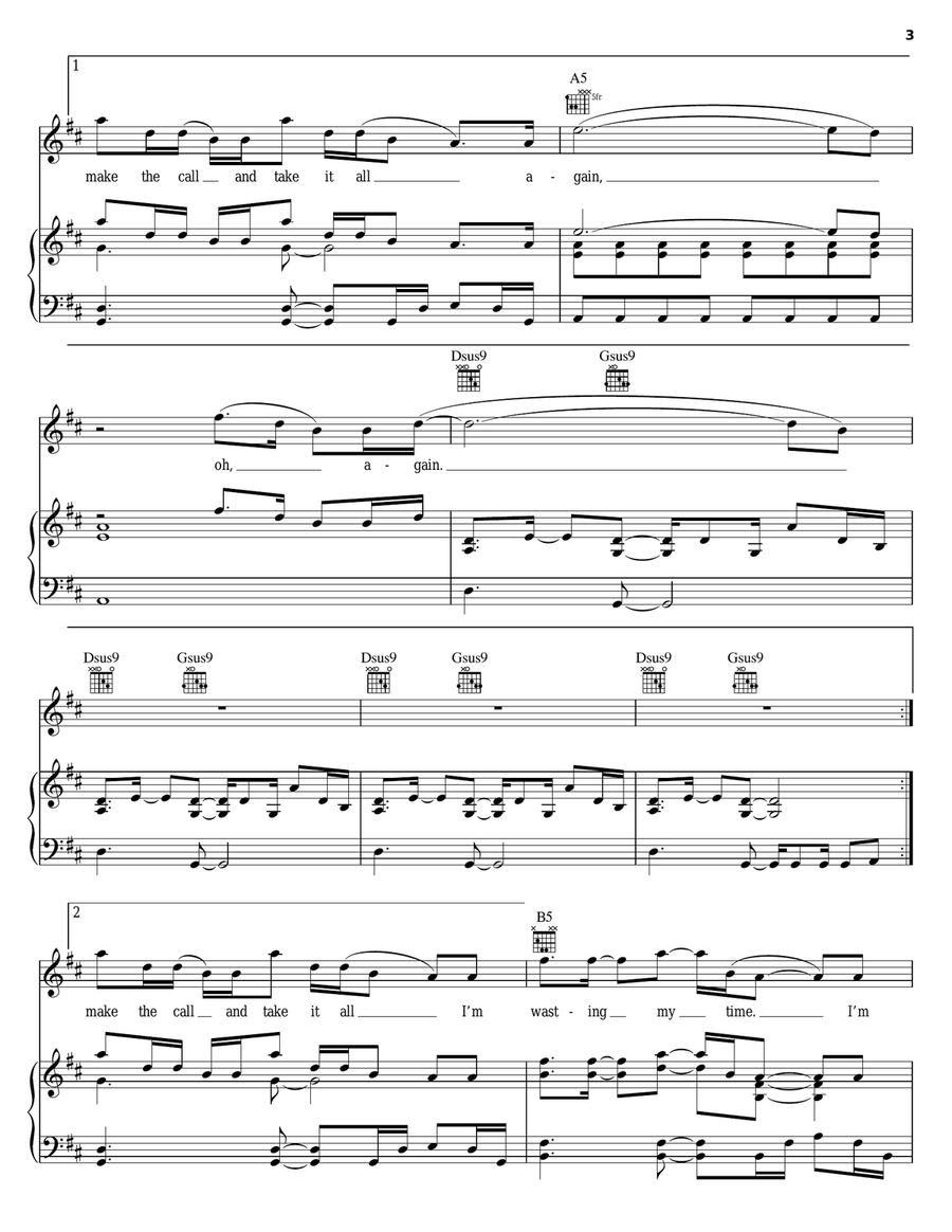 Wasting My Time Piano, Vocal, Guitar scores gallery preview page 3