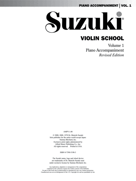 Suzuki Violin School, Volume 1 by Dr. Shinichi Suzuki Violin - Sheet Music
