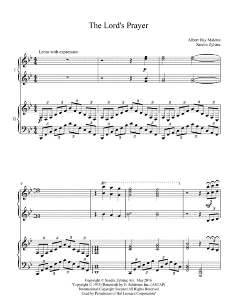The Lord's Prayer 2 Pianos, 4-Hands scores gallery preview page 2